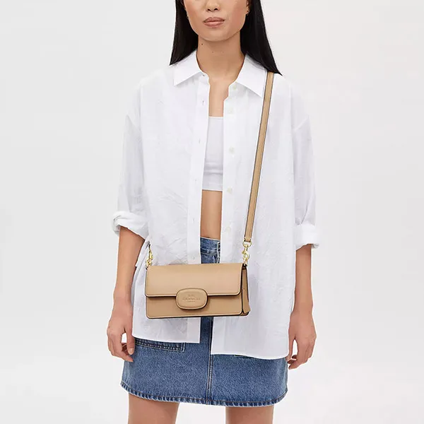 Túi Đeo Chéo Nữ Coach Eliza Flap Crossbody With Leather Covered Closure CT851 Màu Kem