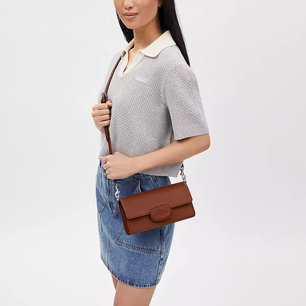 Túi Đeo Chéo Nữ Coach Eliza Flap Crossbody With Leather Covered Closure CT851 Màu Nâu Đậm