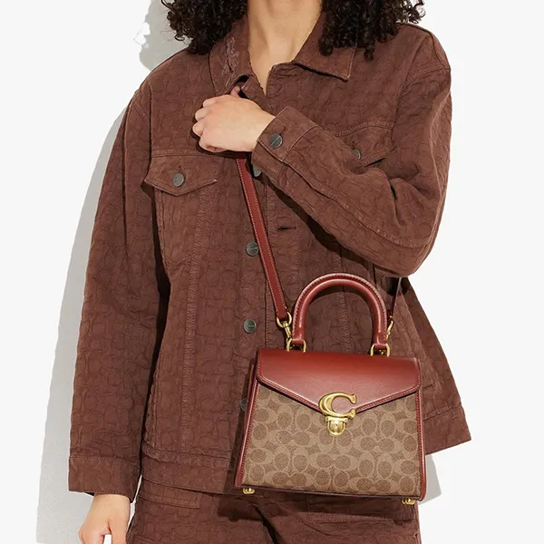 Túi Đeo Chéo Nữ Coach Sammy Top Handle In Signature Canvas Màu Nâu Khaki