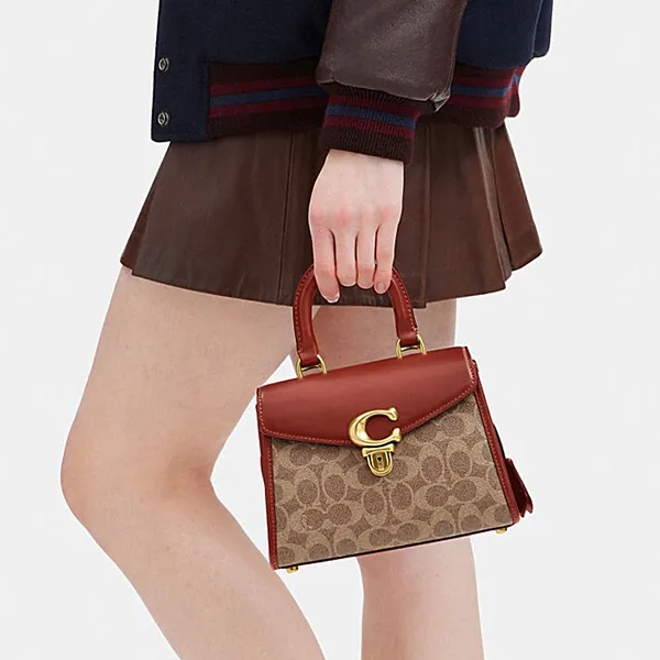 Túi Đeo Chéo Nữ Coach Sammy Top Handle In Signature Canvas Màu Nâu Khaki