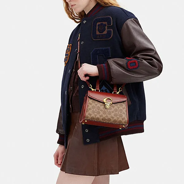 Túi Đeo Chéo Nữ Coach Sammy Top Handle In Signature Canvas Màu Nâu Khaki