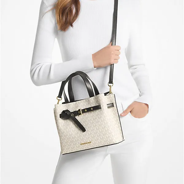 Túi Đeo Chéo Nữ Michael Kors MK Emilia Small Logo Satchel 35H0GU5S1B Màu Kem Phối Đen