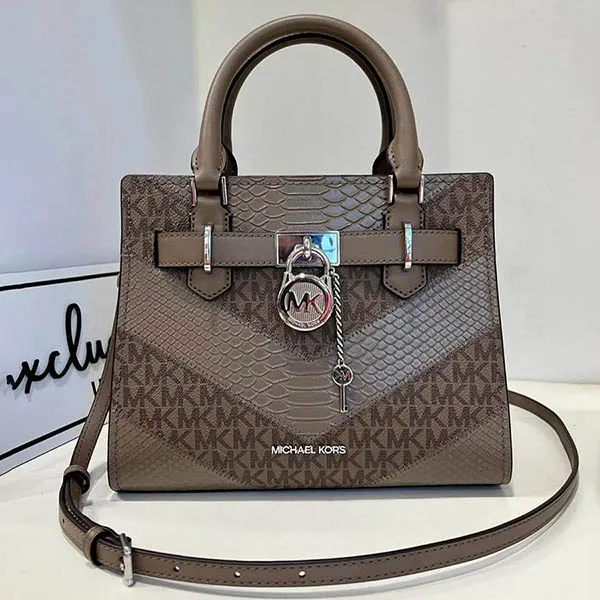 Túi Đeo Chéo Nữ Michael Kors MK Hamilton Small Dusk Satchel Crossbody Bag Nâu Rêu