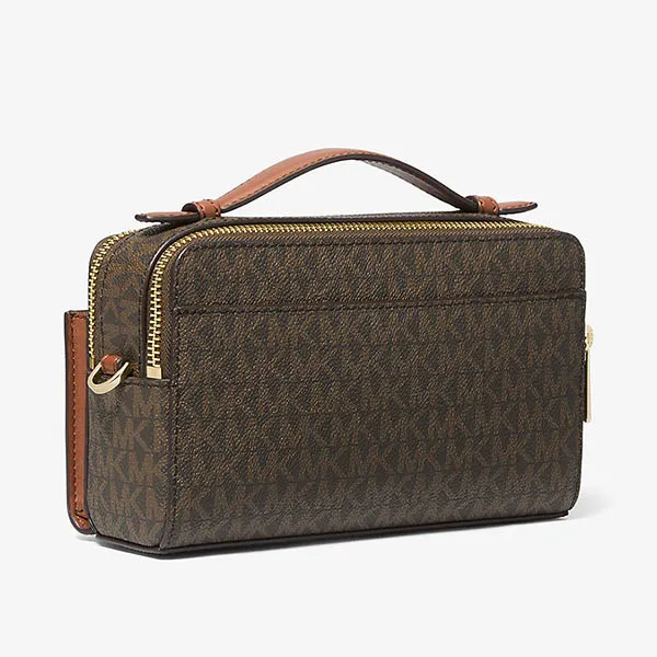 Túi Đeo Chéo Nữ Michael Kors MK Medium Logo Zip Phone Crossbody Bag 35F2GTTC2B Màu Nâu