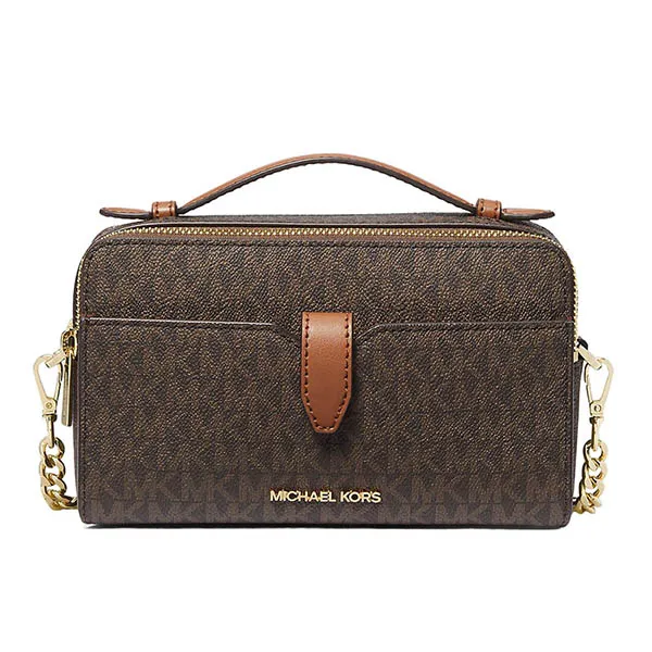 Túi Đeo Chéo Nữ Michael Kors MK Medium Logo Zip Phone Crossbody Bag 35F2GTTC2B Màu Nâu
