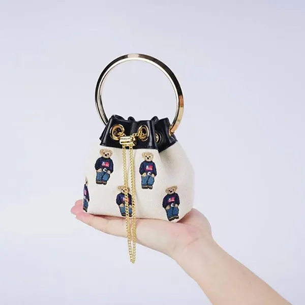 Túi Đeo Chéo Nữ TTWN BEAR Bucket Mini TN3490 Màu Be Viền Đen