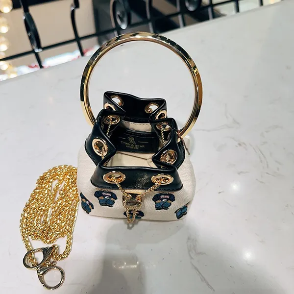 Túi Đeo Chéo Nữ TTWN BEAR Bucket Mini TN3490 Màu Be Viền Đen