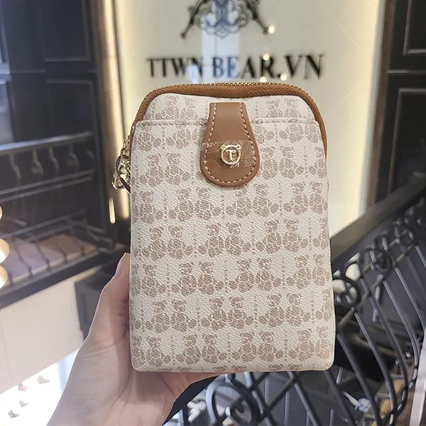Túi Đeo Chéo Nữ TTWN BEAR Họa Tiết Gấu TT2358 Màu Be Viền Nâu