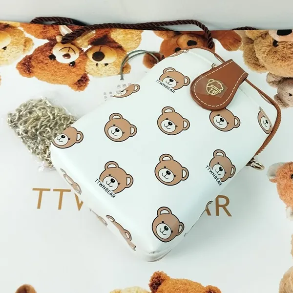 Túi Đeo Chéo Nữ TTWN BEAR TT2358 TT2071 Màu Trắng Phối Nâu