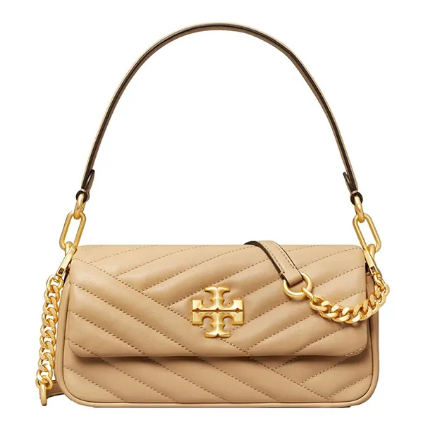 Túi Đeo Chéo Nữ Tory Burch Kira Chevron Powder Coated Small Flap Màu Be Đậm - Túi xách - Vua Hàng Hiệu
