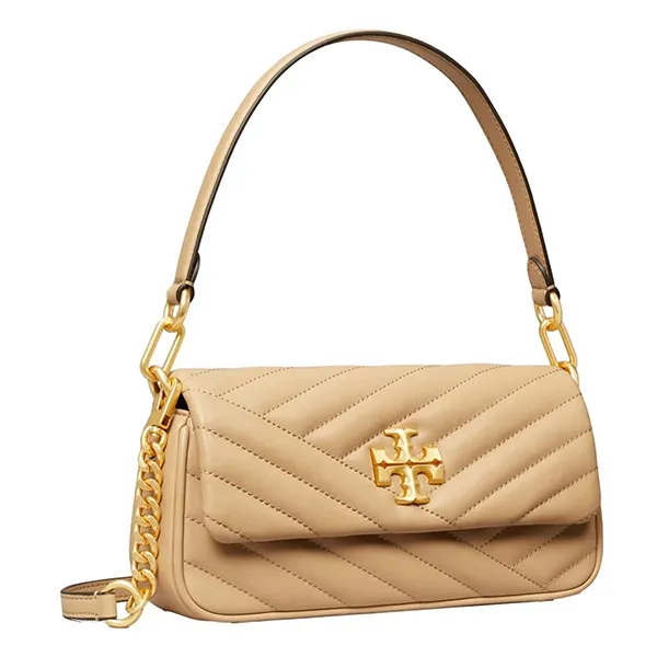 Túi Đeo Chéo Nữ Tory Burch Kira Chevron Powder Coated Small Flap Màu Be Đậm - Túi xách - Vua Hàng Hiệu
