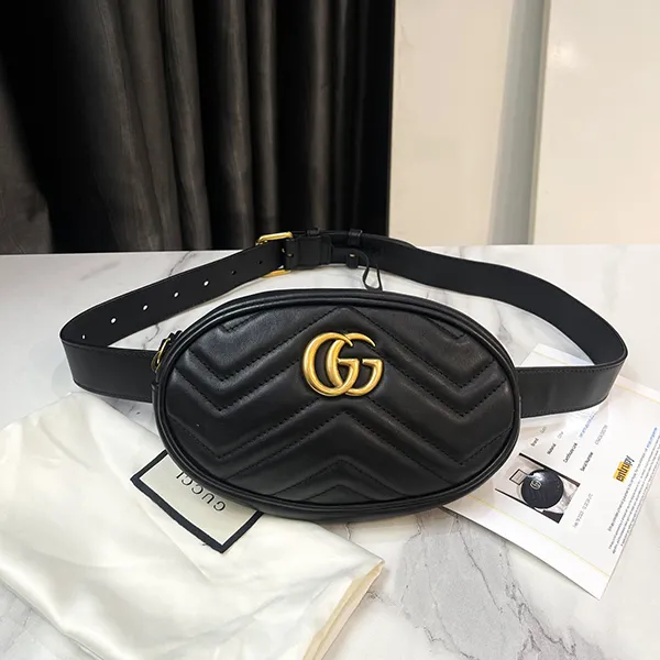 Túi Đeo Hông Nữ Gucci Logo Detail Chevron Quilted Leather Belt Bag Black Màu Đen - Túi xách - Vua Hàng Hiệu