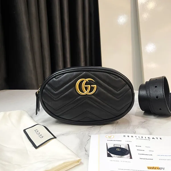 Túi Đeo Hông Nữ Gucci Logo Detail Chevron Quilted Leather Belt Bag Black Màu Đen - Túi xách - Vua Hàng Hiệu