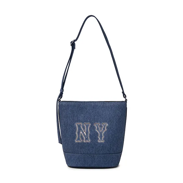 Túi Đeo Vai MLB Denim Coopers Mega Logo New York Yankees Bucket Bag 3ABML054N-50INS Màu Xanh Denim
