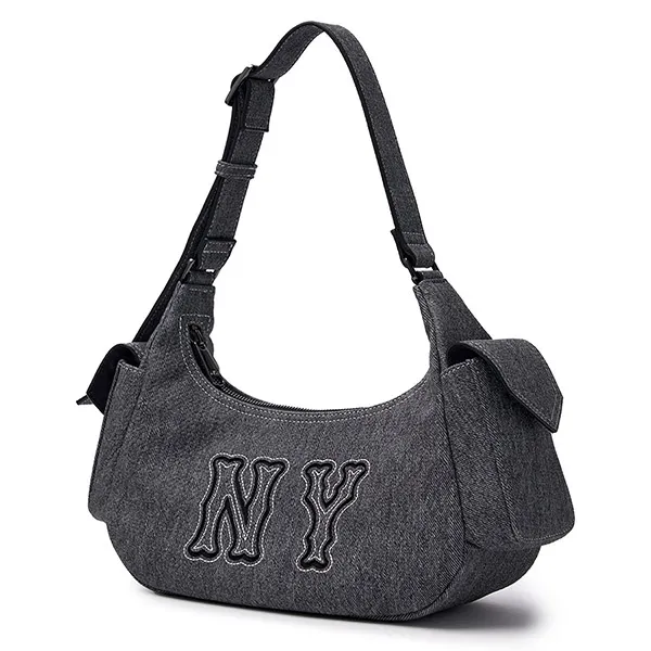 Túi Đeo Vai Nữ MLB Basic Mega Logo Pocket Denim Hobo Bag New York Yankees 3ABQM034N-50BKS Màu Đen - Túi xách - Vua Hàng Hiệu