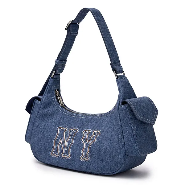 Túi Đeo Vai Nữ MLB Basic Mega Logo Pocket Denim Hobo Bag New York Yankees 3ABQM034N-50INS Màu Xanh