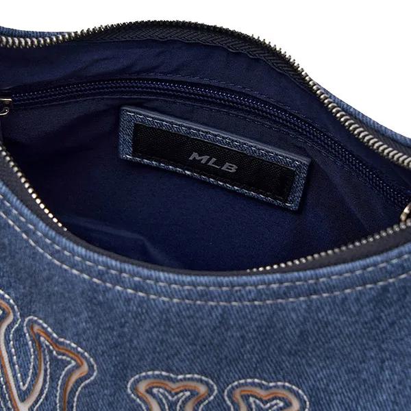 Túi Đeo Vai Nữ MLB Basic Mega Logo Pocket Denim Hobo Bag New York Yankees 3ABQM034N-50INS Màu Xanh
