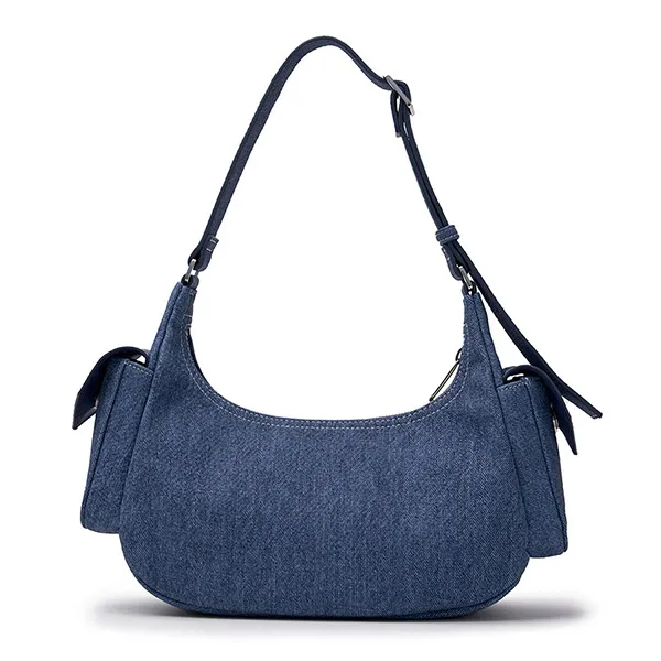 Túi Đeo Vai Nữ MLB Basic Mega Logo Pocket Denim Hobo Bag New York Yankees 3ABQM034N-50INS Màu Xanh