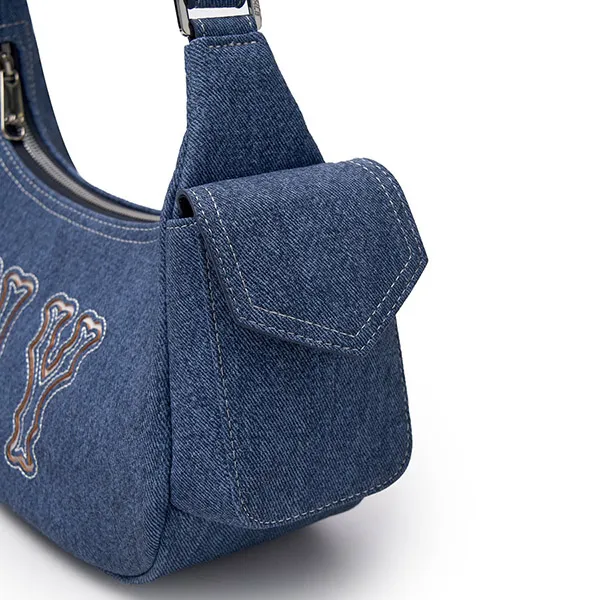 Túi Đeo Vai Nữ MLB Basic Mega Logo Pocket Denim Hobo Bag New York Yankees 3ABQM034N-50INS Màu Xanh