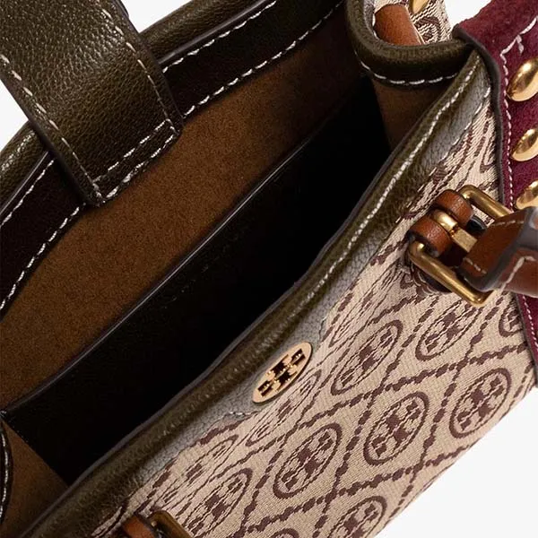 Túi Đeo Vai Tory Burch Burgundy T Monogram Mini Shoulder Bag Màu Nâu