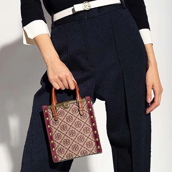 Túi Đeo Vai Tory Burch Burgundy T Monogram Mini Shoulder Bag Màu Nâu