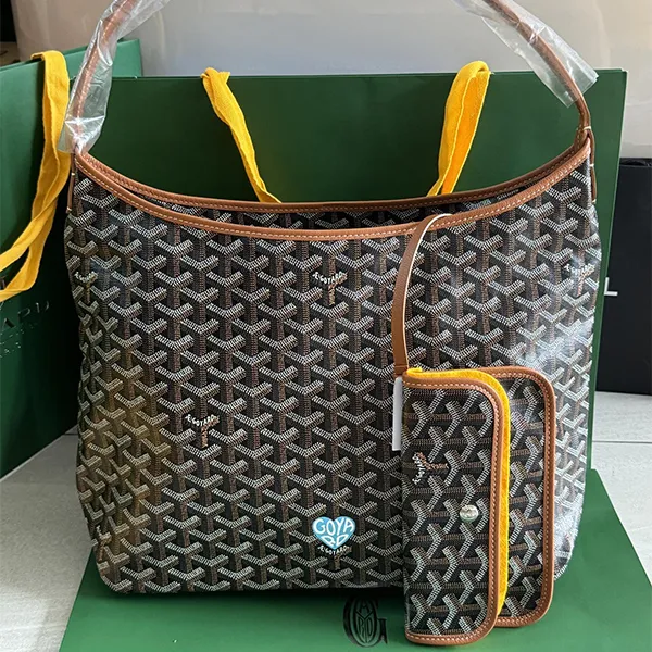 Túi Tote Nữ Goyard Bohemme Tan With Blue Heart Màu Nâu Đen (Kèm Túi Nhỏ) - Túi xách - Vua Hàng Hiệu