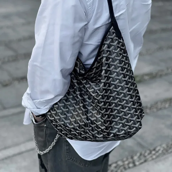 Túi Tote Nữ Goyard Hobo Bag In Goyardine Chevroches Calfskin Black Màu Đen - Túi xách - Vua Hàng Hiệu
