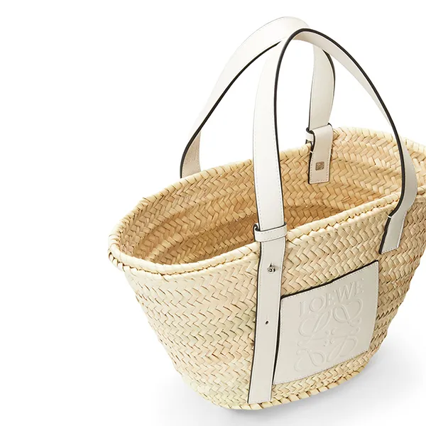 Túi Tote Nữ Loewe Basket Bag In Palm Leaf And Calfskin Medium A223S92X04 Màu Be Trắng - Túi xách - Vua Hàng Hiệu