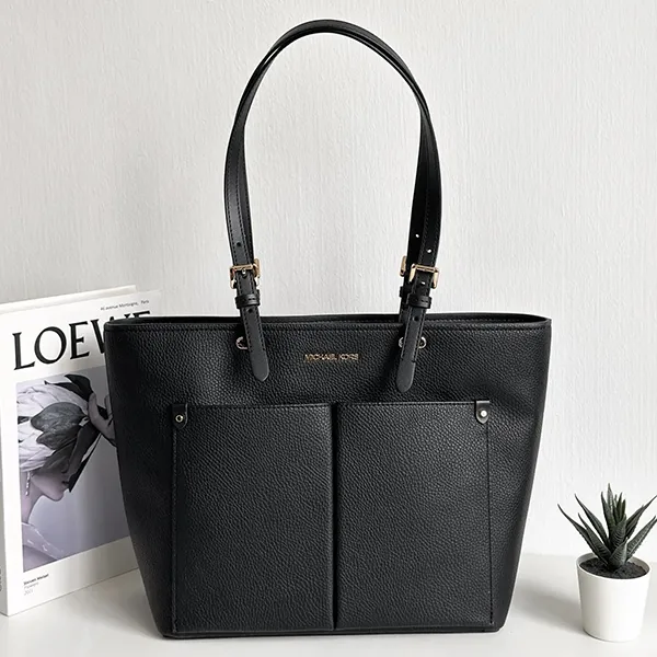 Túi Tote Nữ Michael Kors MK Jet Set Medium Pocket Tote Bag 35F3GTVT8B Màu Đen - Túi xách - Vua Hàng Hiệu