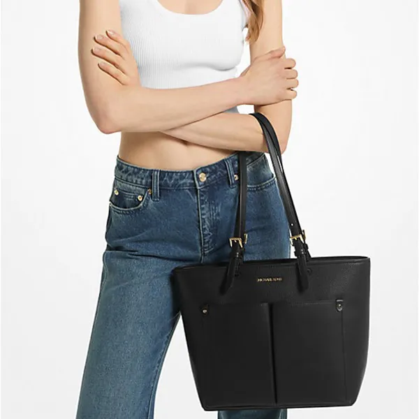 Túi Tote Nữ Michael Kors MK Jet Set Medium Pocket Tote Bag 35F3GTVT8B Màu Đen - Túi xách - Vua Hàng Hiệu