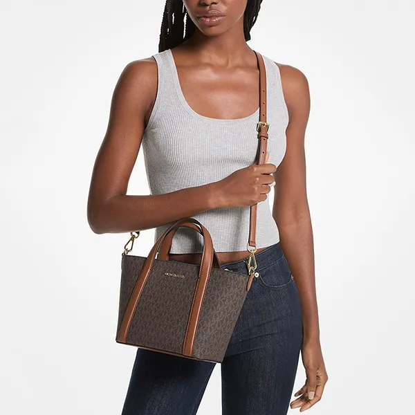 Túi Tote Nữ Michael Kors MK Pratt Signature Logo 35S4G3FM1B Màu Nâu