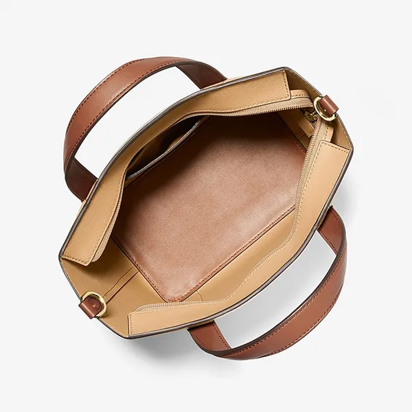 Túi Tote Nữ Michael Kors MK Pratt Small Color-Block 35S4G3FM1I-3117 Màu Nâu Trắng - Túi xách - Vua Hàng Hiệu