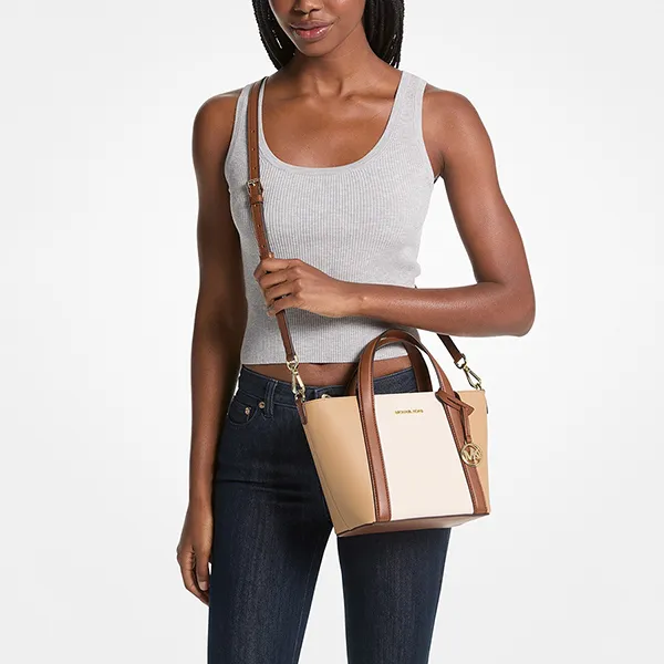 Túi Tote Nữ Michael Kors MK Pratt Small Color-Block 35S4G3FM1I-3117 Màu Nâu Trắng - Túi xách - Vua Hàng Hiệu