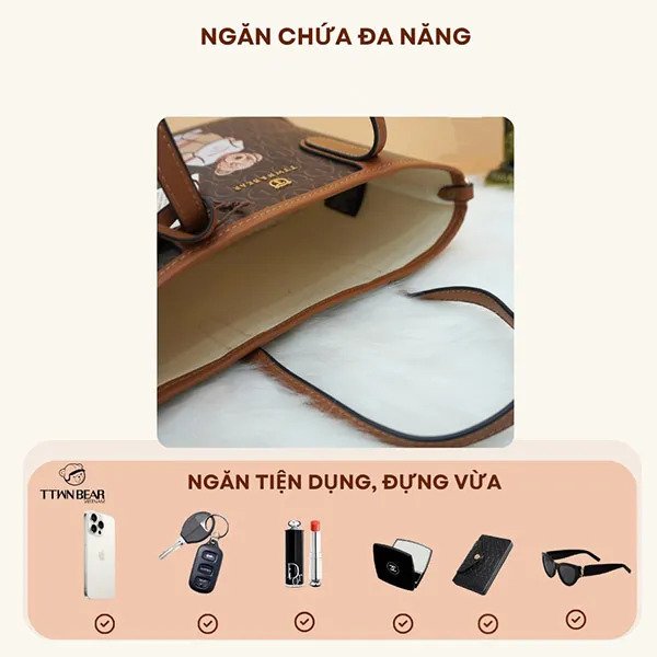 Túi Tote Nữ TTWN BEAR TN3520 Màu Nâu Size M