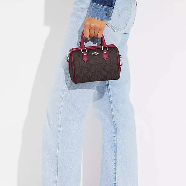 Túi Trống Nữ Coach Mini Rowan Crossbody In Signature Canvas CH469 Màu Nâu Phối Hồng - Túi xách - Vua Hàng Hiệu