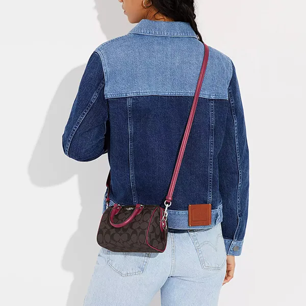 Túi Trống Nữ Coach Mini Rowan Crossbody In Signature Canvas CH469 Màu Nâu Phối Hồng - Túi xách - Vua Hàng Hiệu
