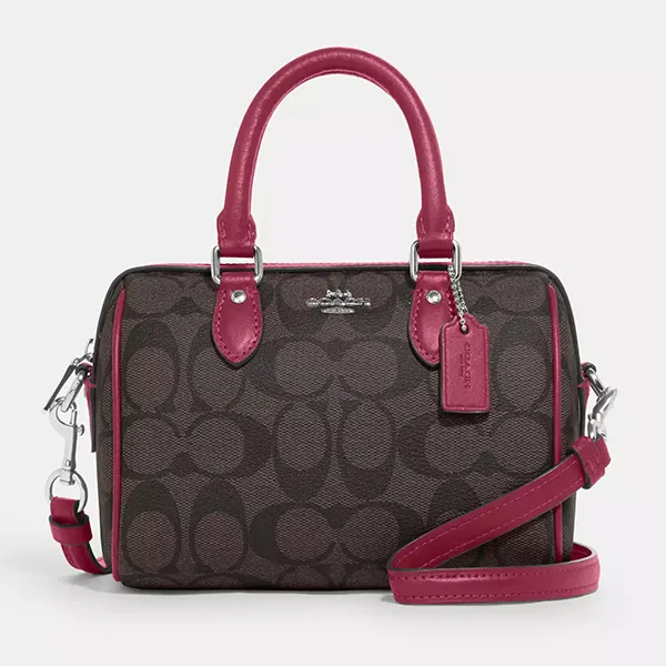 Túi Trống Nữ Coach Mini Rowan Crossbody In Signature Canvas CH469 Màu Nâu Phối Hồng - Túi xách - Vua Hàng Hiệu