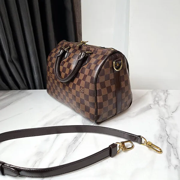 Túi Trống Nữ Louis Vuitton LV Damier Speedy 25 Màu Nâu Đen