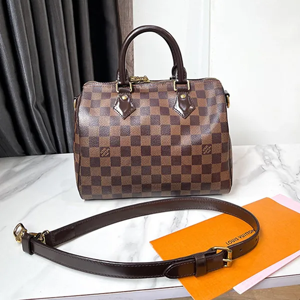 Túi Trống Nữ Louis Vuitton LV Damier Speedy 25 Màu Nâu Đen