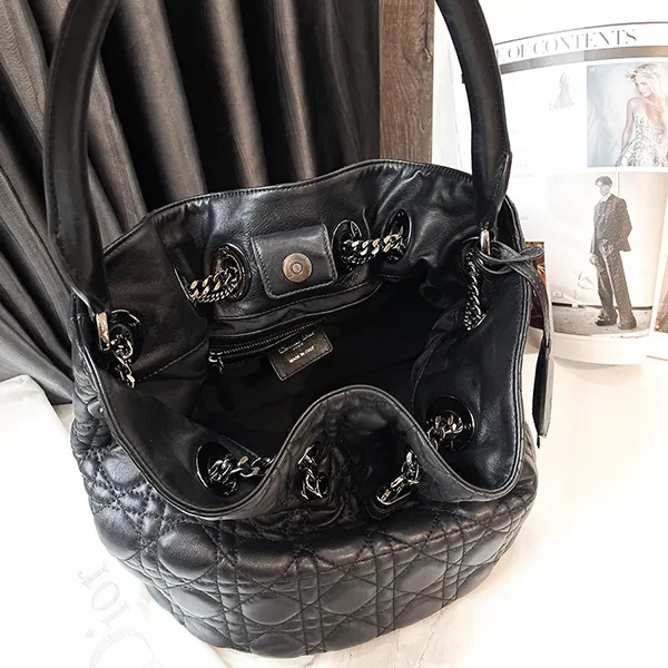 Túi Xách Nữ Christian Dior Lambskin Bucket Handag Black Màu Đen