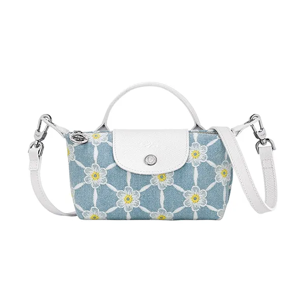 Túi Xách Nữ Longchamp Le Pliage Marguerites Daisy Denim Mini Pouch Crossbody 34205HEW028 Màu Xanh Trắng