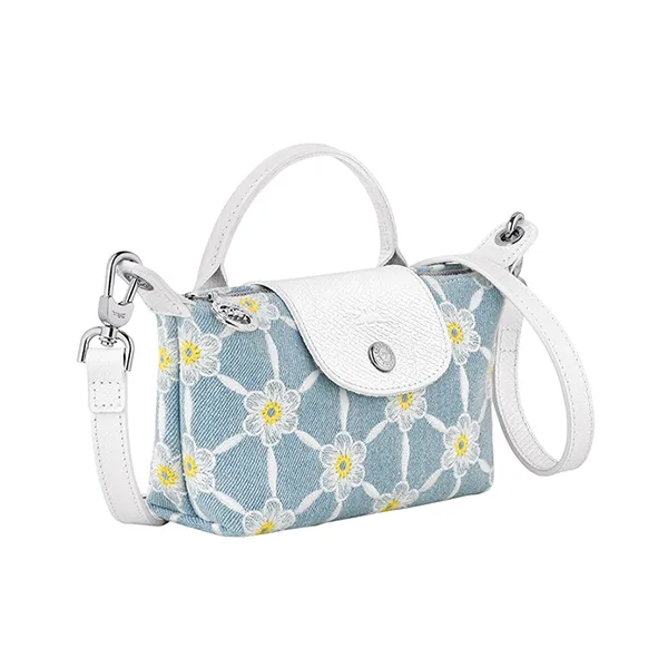 Túi Xách Nữ Longchamp Le Pliage Marguerites Daisy Denim Mini Pouch Crossbody 34205HEW028 Màu Xanh Trắng
