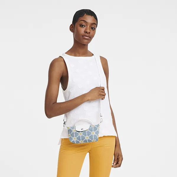 Túi Xách Nữ Longchamp Le Pliage Marguerites Daisy Denim Mini Pouch Crossbody 34205HEW028 Màu Xanh Trắng
