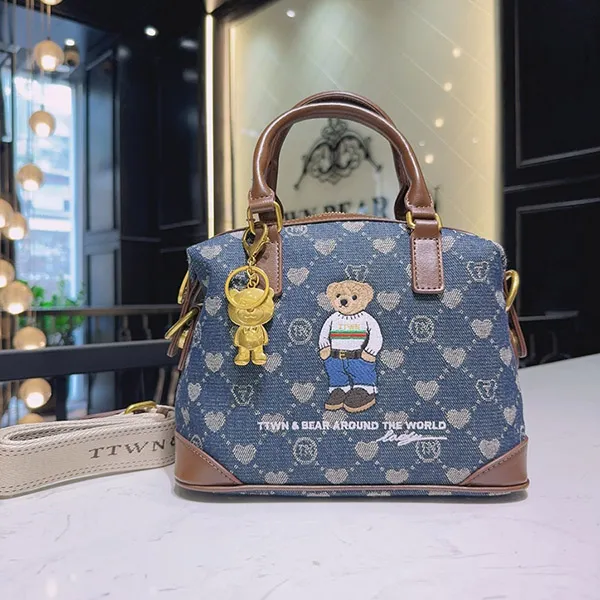 Túi Xách Nữ TTWN BEAR TN3658 TN3711 Màu Xanh Viền Nâu Vải