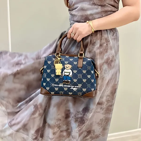 Túi Xách Nữ TTWN BEAR TN3658 TN3711 Màu Xanh Viền Nâu Vải