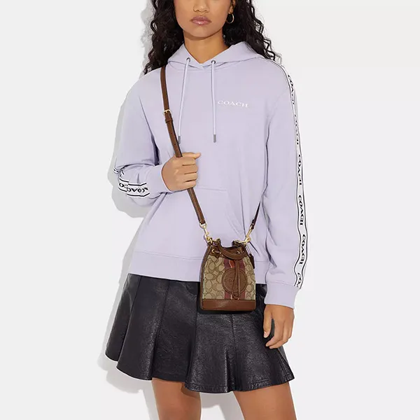Túi Xách Tay Nữ Coach Mini Dempsey Bucket Bag In Signature Jacquard With Stripe And Patch C8322 Màu Nâu