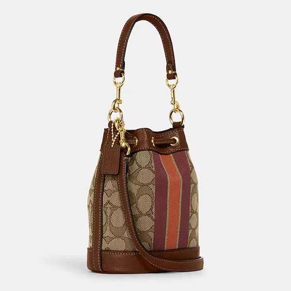 Túi Xách Tay Nữ Coach Mini Dempsey Bucket Bag In Signature Jacquard With Stripe And Patch C8322 Màu Nâu