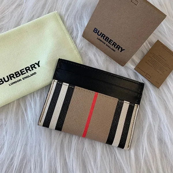 Ví Đựng Thẻ Burberry Classic Stripe Card Case Beige/Black 80730691 Màu Be Đen