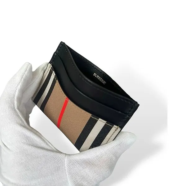 Ví Đựng Thẻ Burberry Classic Stripe Card Case Beige/Black 80730691 Màu Be Đen
