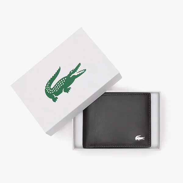 Ví Nam Lacoste Fitzgerald Leather Billfold With ID Card Holder Dark Brown NH1407FG 028 Màu Nâu Đen